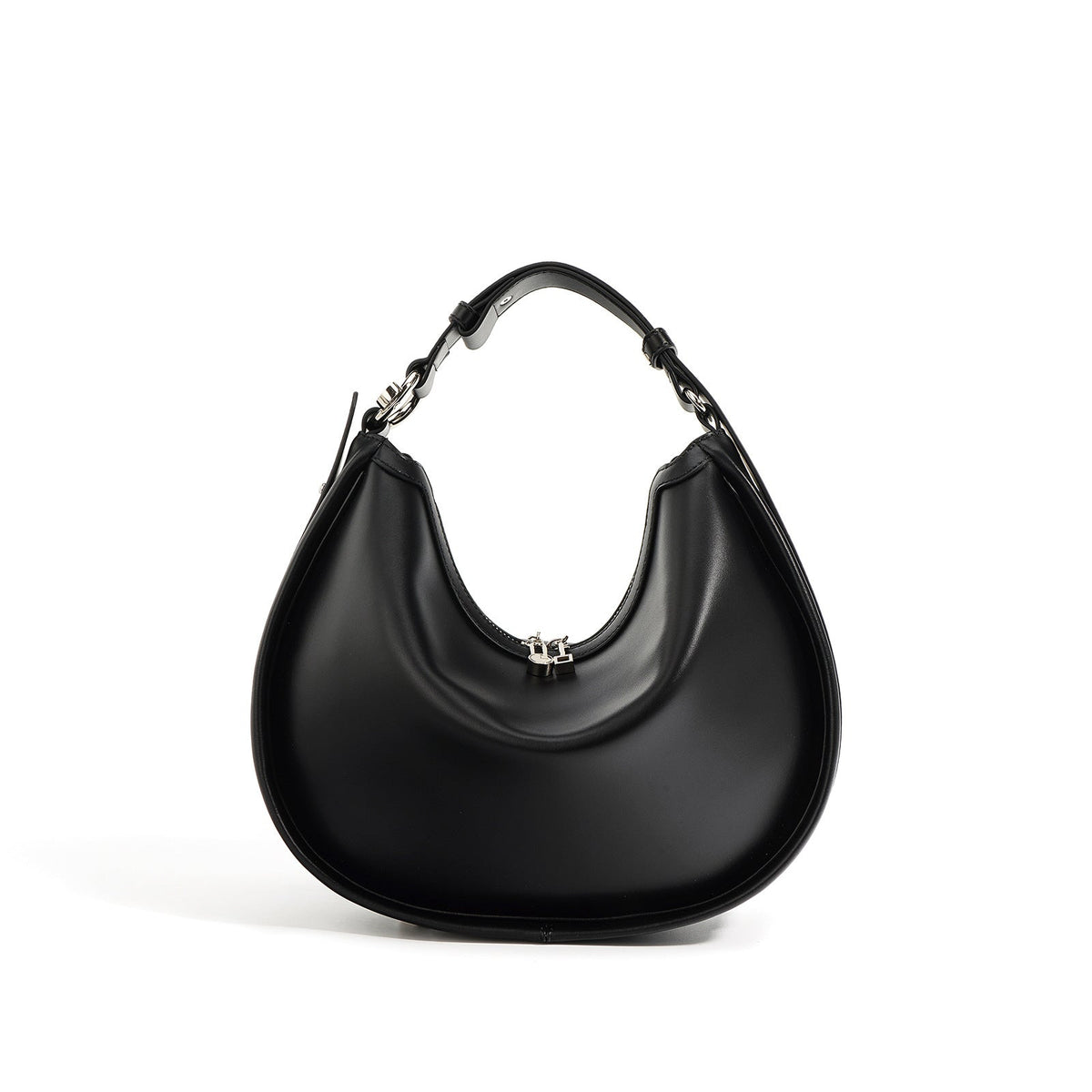 crescent-shaped leather shoulder bag with top zip – OLIVEA