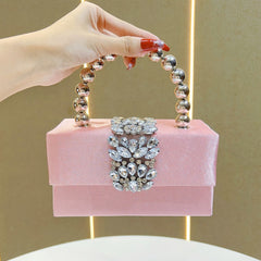 Rhinestone embellished box clutch with spherical handle - Entidu