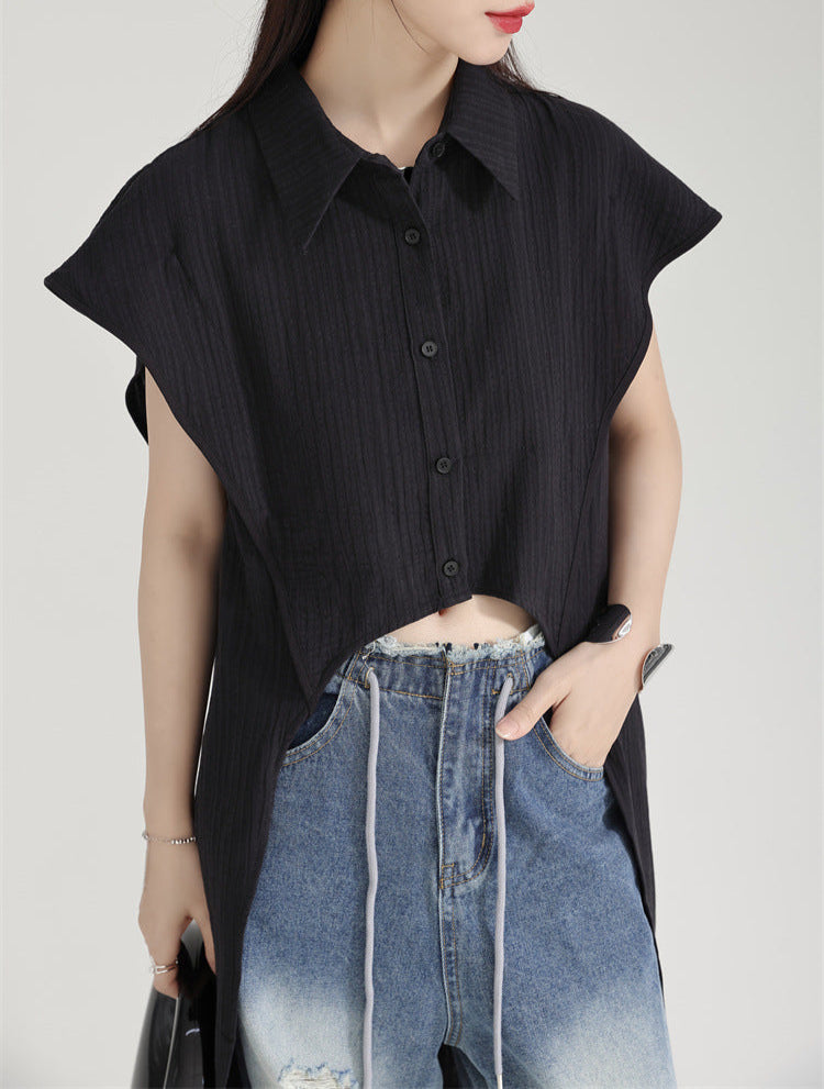 Sleeveless high-low shirt with pointed collar - Werju
