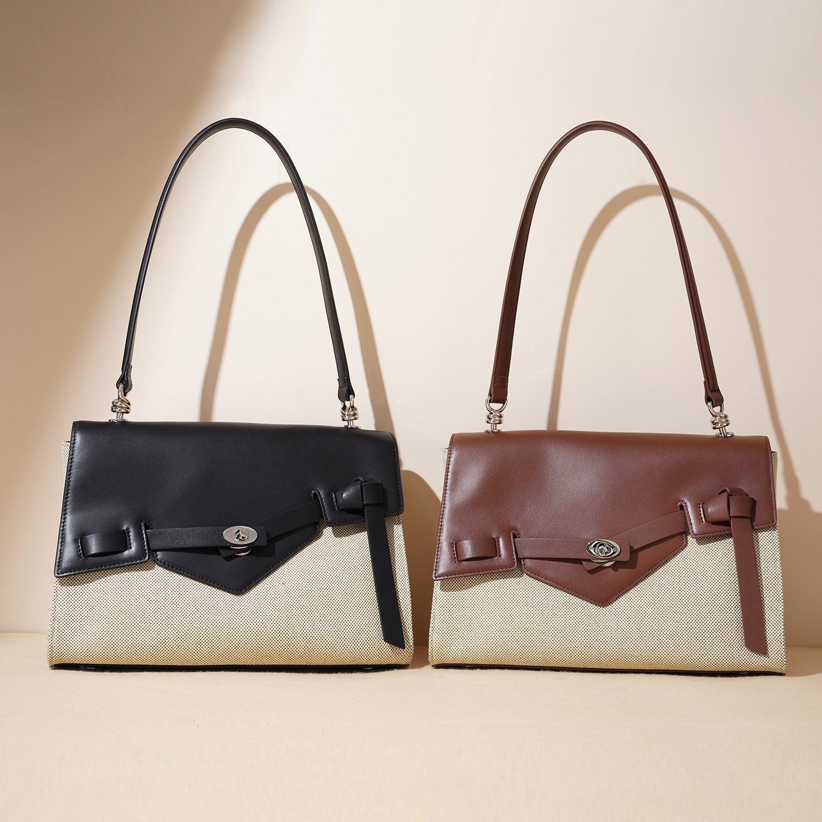 contrast flap structured handbag with knot detail – NEVAL