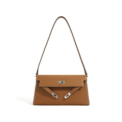 slim trapeze shoulder bag with buckle flap – STONE