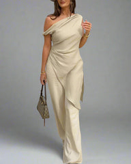 one-shoulder draped asymmetrical top - IVORYAN