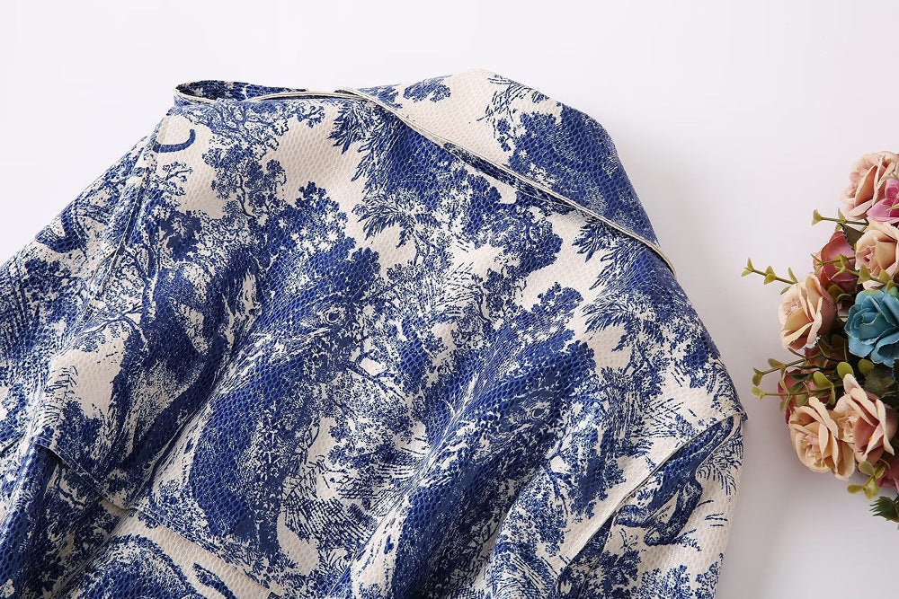 belted trench dress with pastoral print – Edwdene