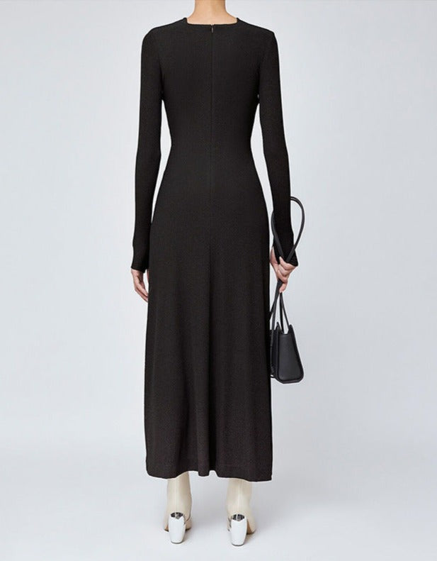 cut-out long-sleeve maxi dress with gold accents – Edythe