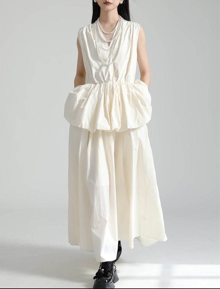Sleeveless peplum suit with gathered waist - OPHELIW