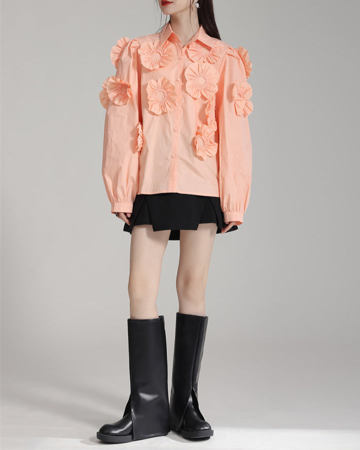Long-sleeve shirt with floral applique detail - Biju