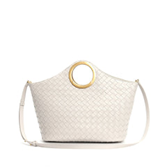 woven leather tote with circular metal handle - ARYAX