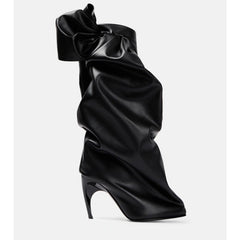 ruched faux leather boots with sculpted arch heels – NOIRÉA