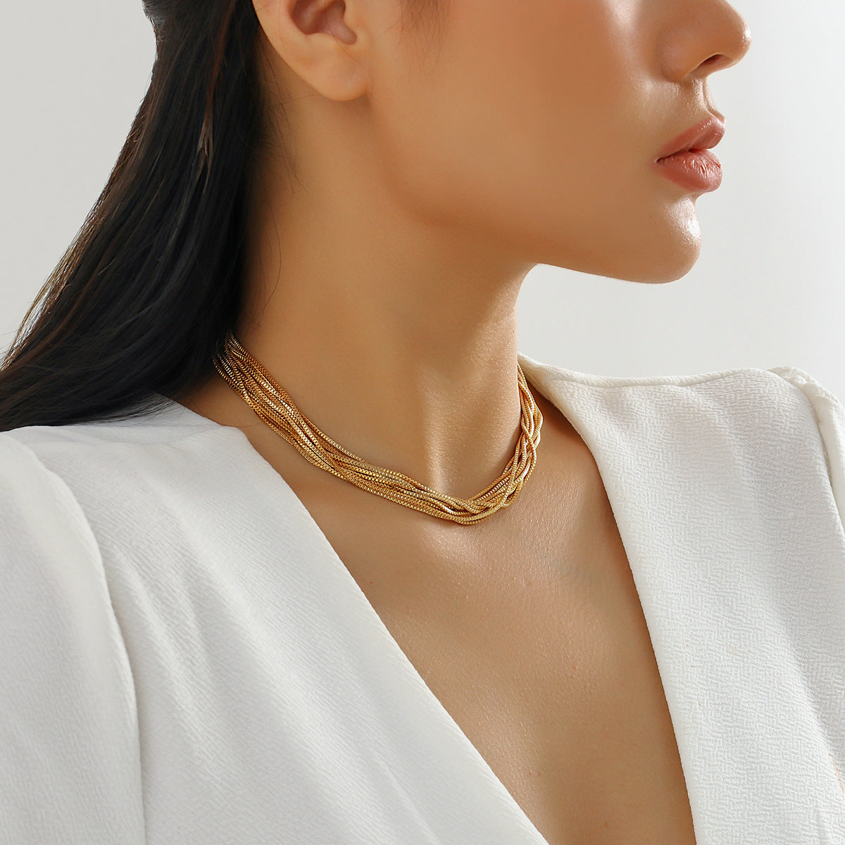 Multi-strand chain necklace with textured layers - Nimlu