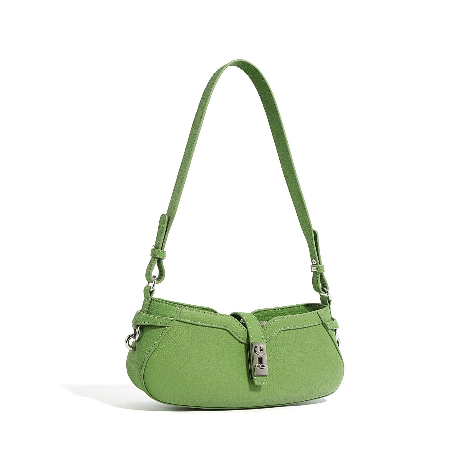 curved-edge mini shoulder bag with lock detail – LIME