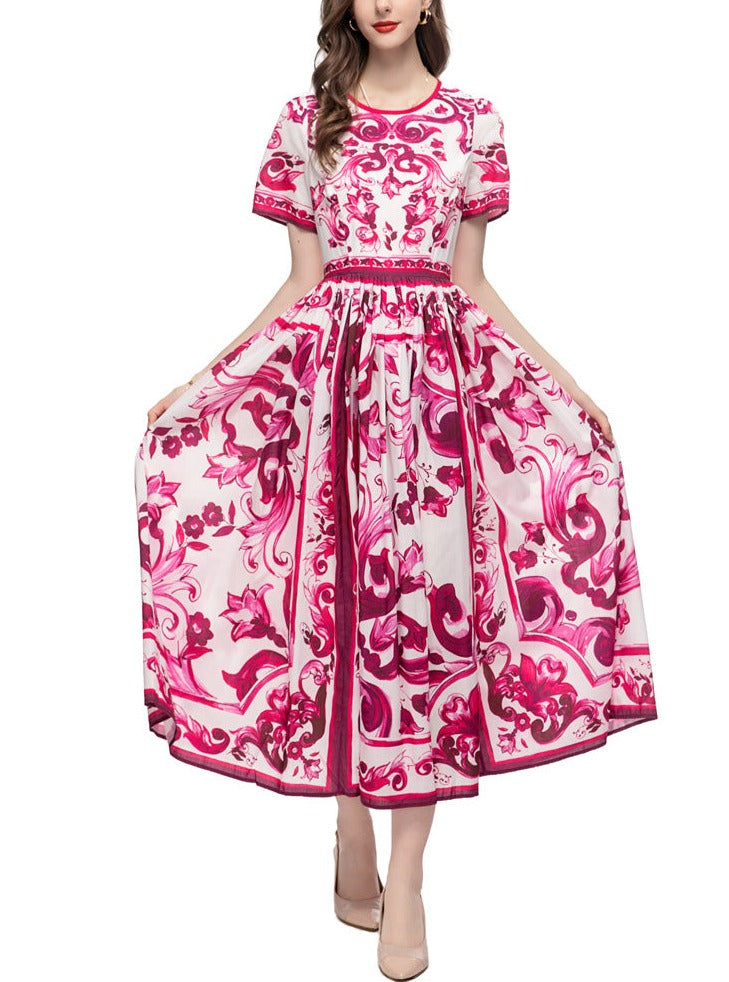 baroque print short-sleeve midi dress – Calcedonia