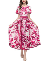 baroque print short-sleeve midi dress – Calcedonia