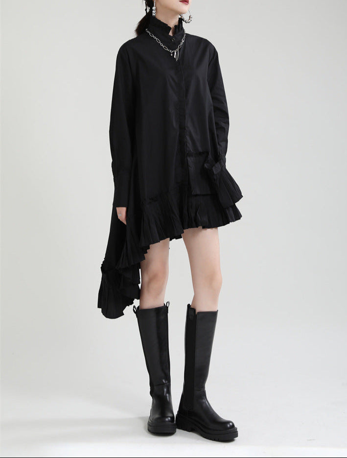 Long-sleeved shirt with ruffled hem and pleated panels - Rulki