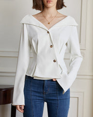 Off-shoulder buttoned top with peplum detail - Artuji