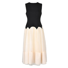 sleeveless scalloped waist tulle midi dress – Oleni
