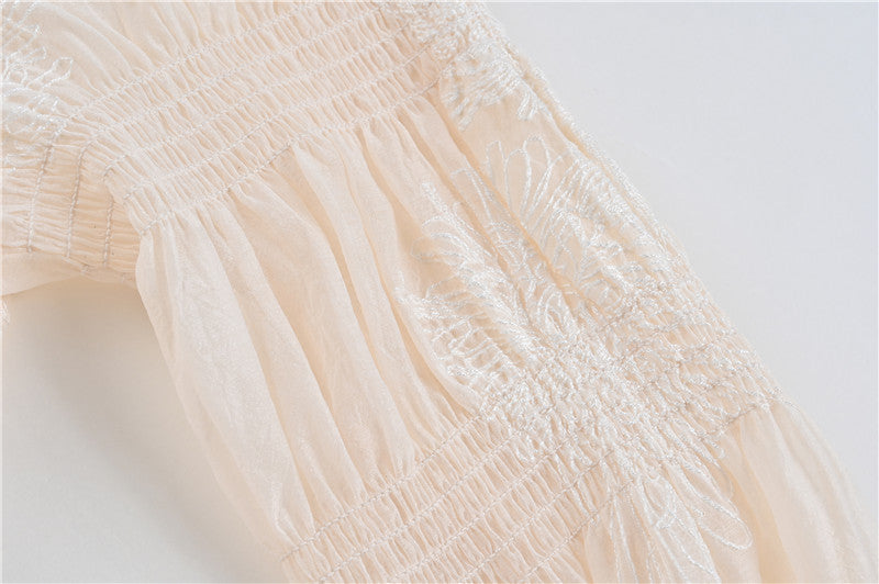 embroidered organza midi dress with puff sleeves – Elsabeth