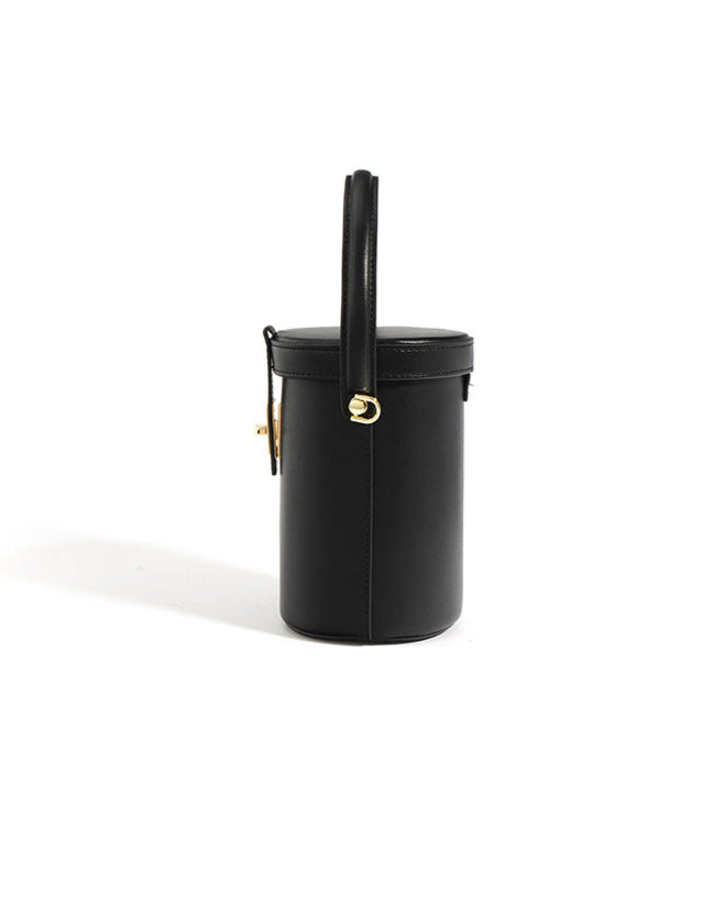 cylindrical top-handle crossbody bag with lock detail – ELINESE