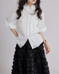 puff sleeve shirt with 3D floral trims - BLOSIOM