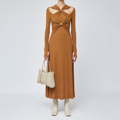 cut-out long-sleeve maxi dress with gold accents – Edythe