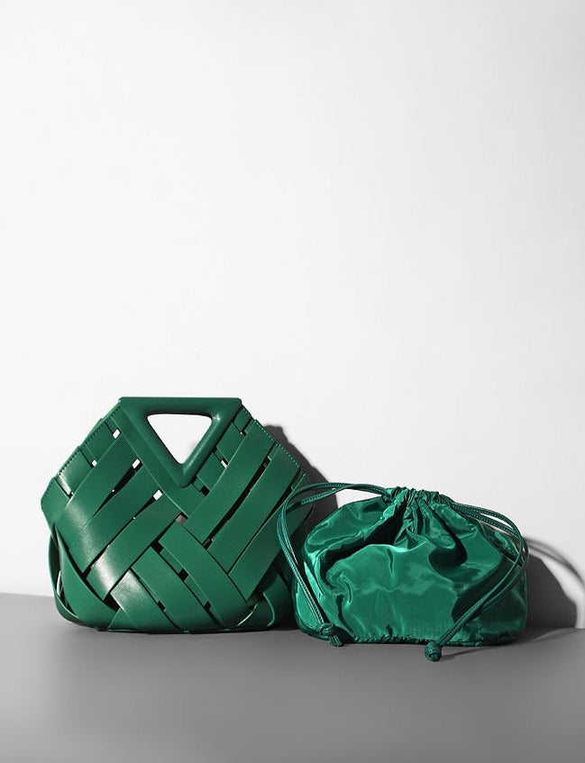 woven leather triangle-handle crossbody bag - Ahrana