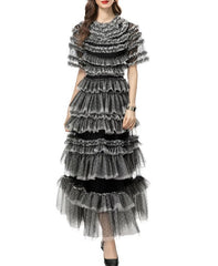 tiered ruffle tulle midi dress – Fyzeelk