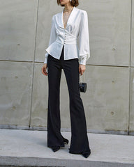 Fitted satin shirt with shawl lapel and button front – Vutni