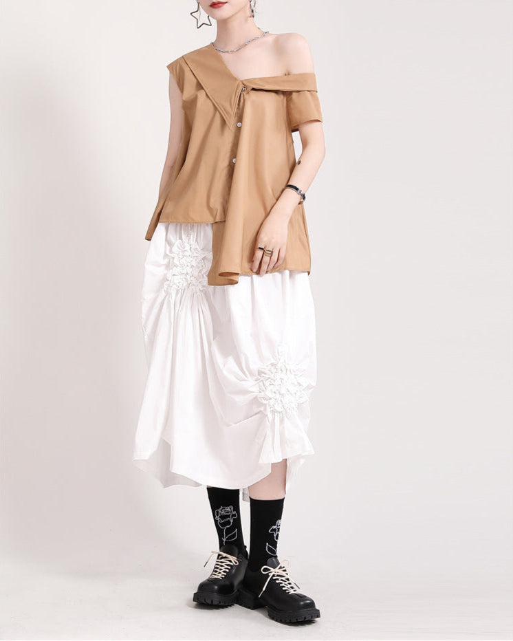One-shoulder buttoned shirt with gathered waist - Zertu