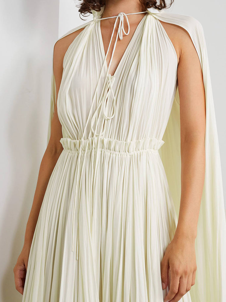 pleated cape-sleeve midi dress with ruffle hem – Aanjkvc