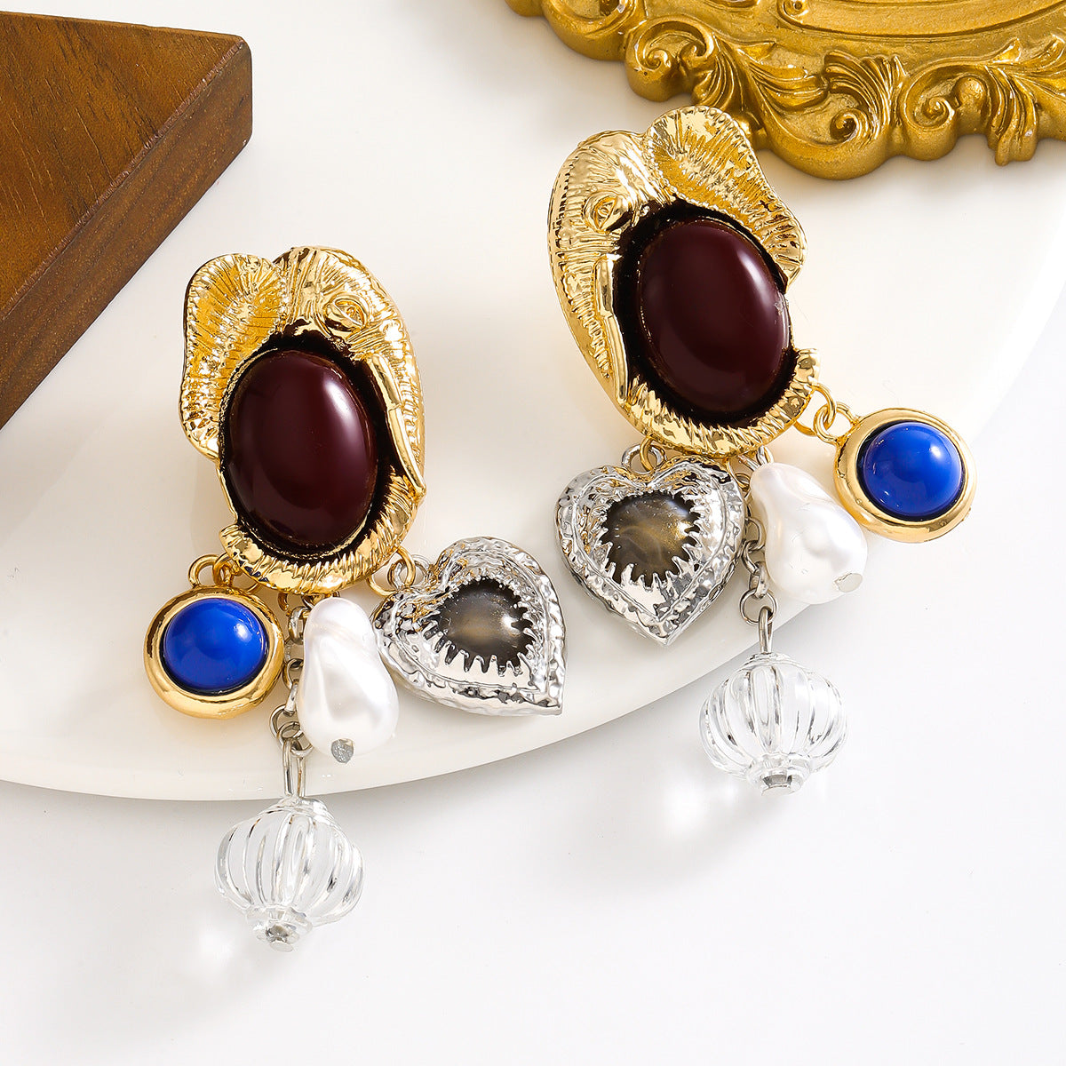 statement drop earrings with gemstone charms - Vurdwi