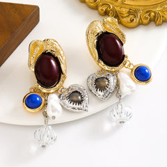 statement drop earrings with gemstone charms - Vurdwi