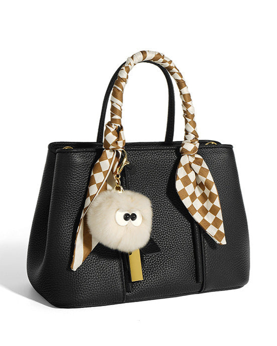 structured top handle bag with fur charm and scarf wrap - NORCA