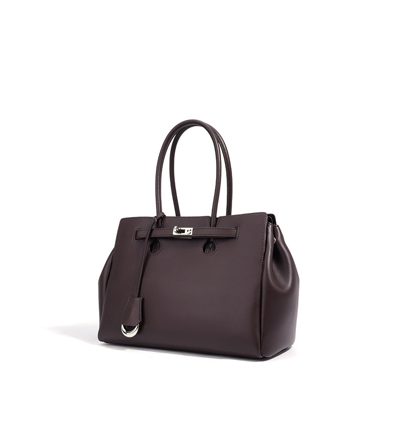 structured top-handle tote with lock detail – VIOLET