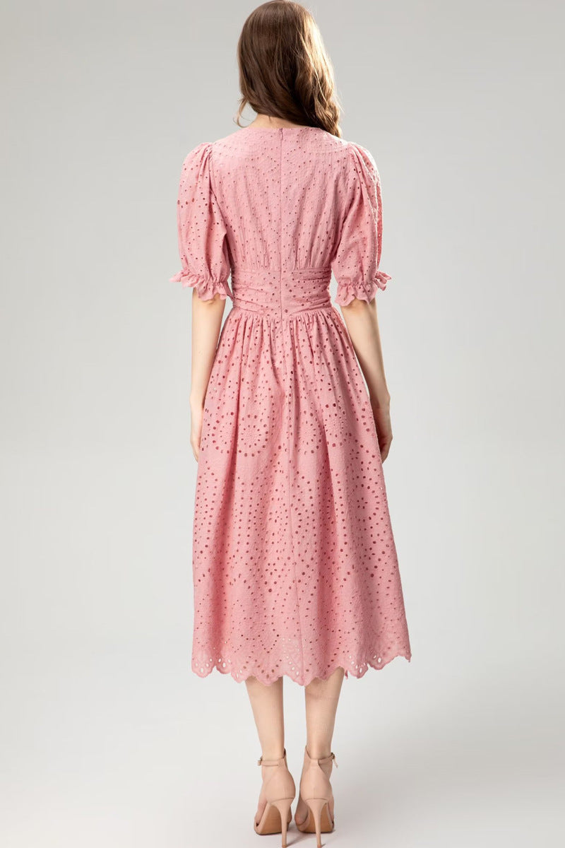 puff sleeve eyelet midi dress – Aagwqrm