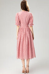 puff sleeve eyelet midi dress – Aagwqrm