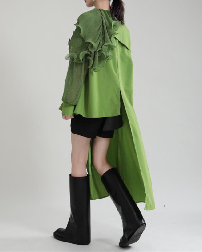 Asymmetric ruffle-detail shirt dress with belt - Wingu