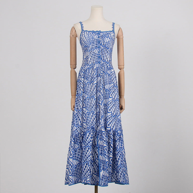 printed ruffle-hem sundress with spaghetti straps – Callisto