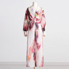 printed satin belted pantsuit - Bindy