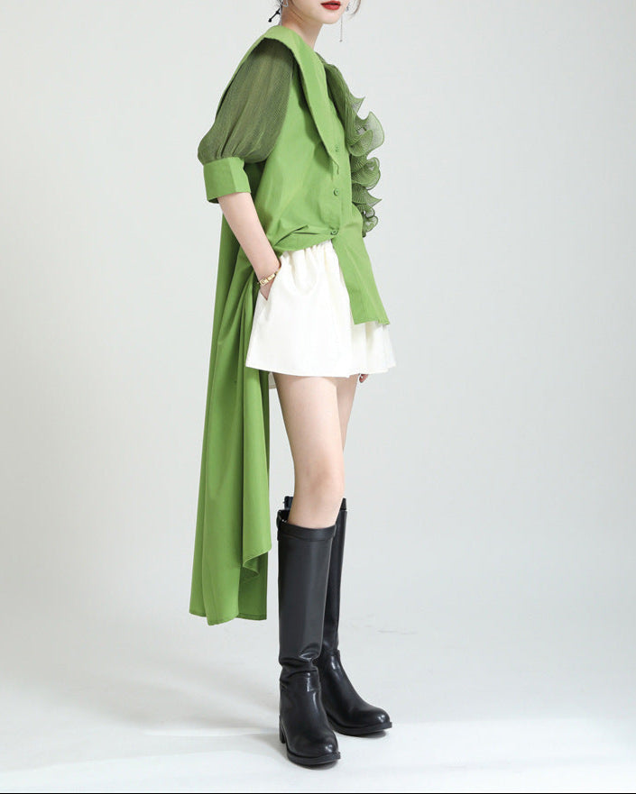 Ruffled asymmetrical shirt dress with belt - Atylu