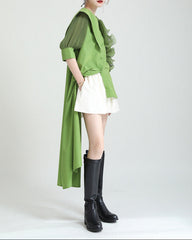 Ruffled asymmetrical shirt dress with belt - Atylu