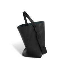 tall leather bucket bag with circular tab – OLIVE