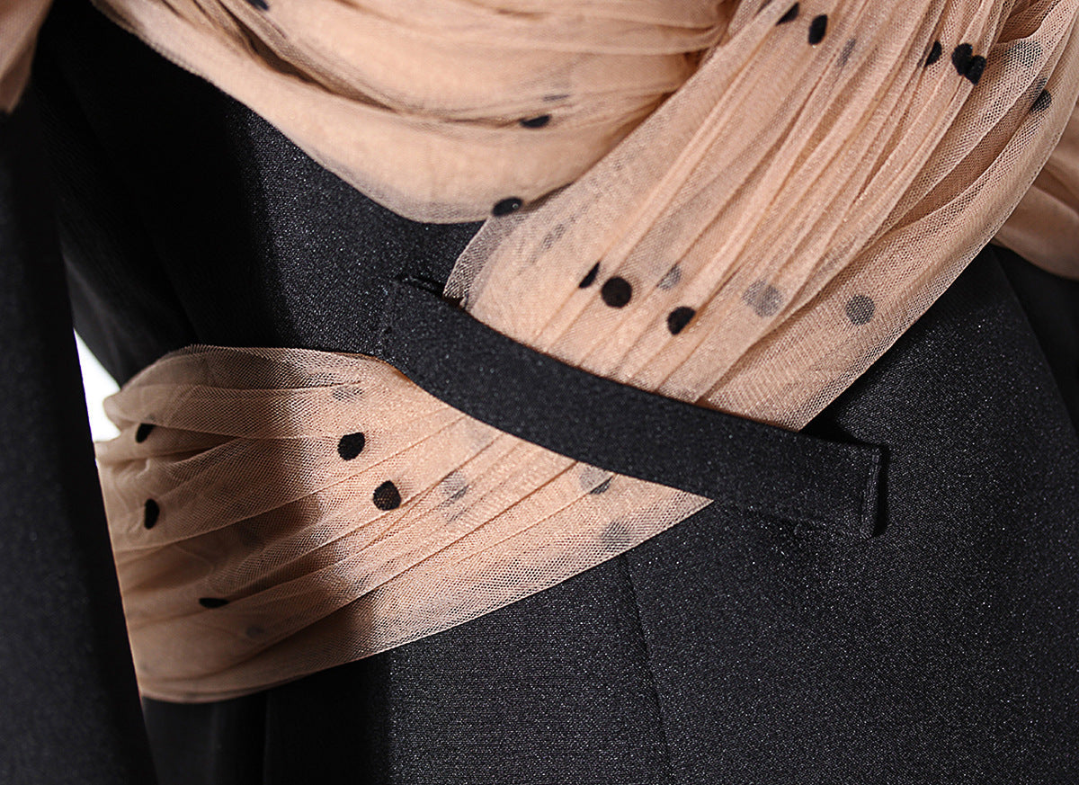 longline tailored blazer with draped tulle sleeves - Evisss