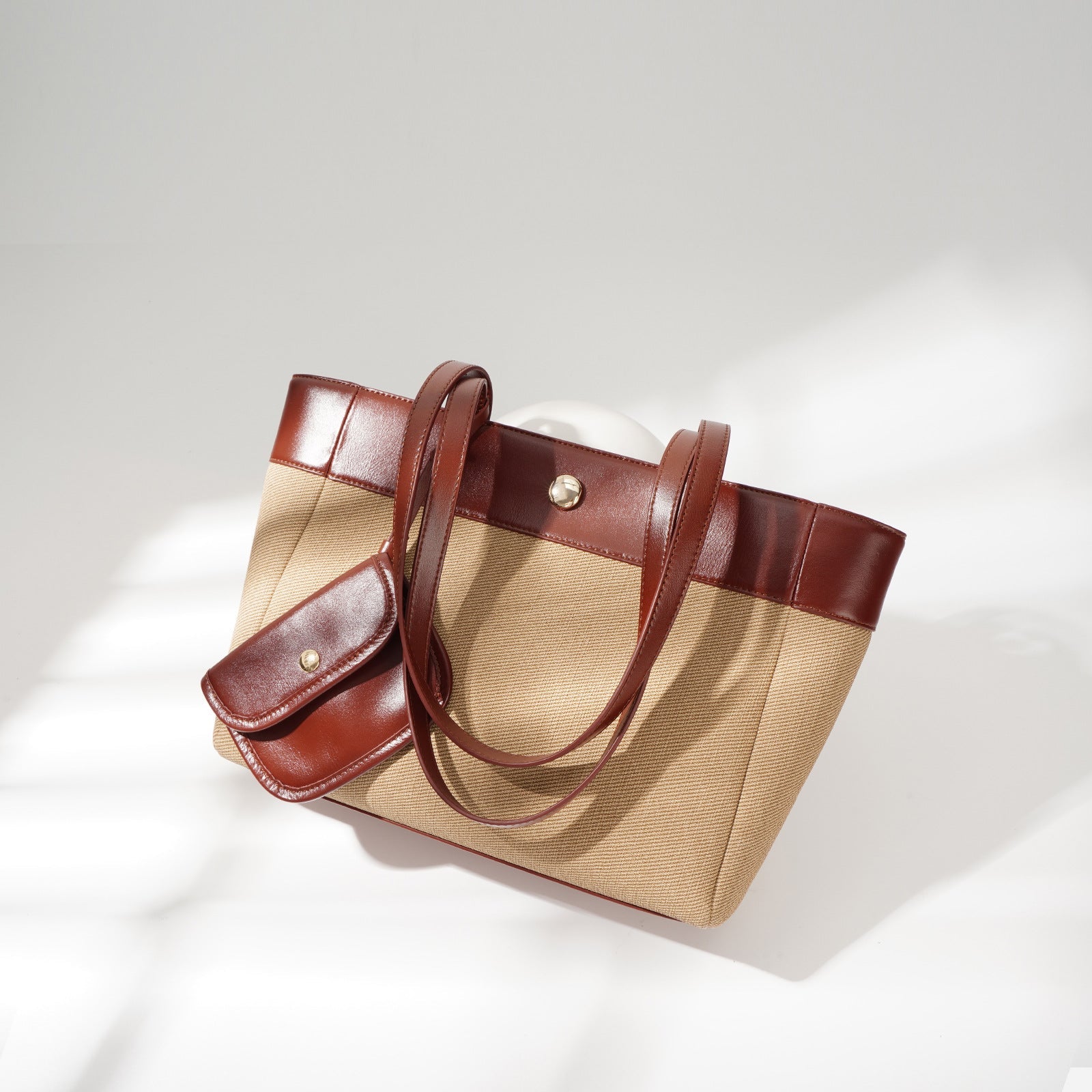 two-tone canvas tote with mini pouch - OLIKIA