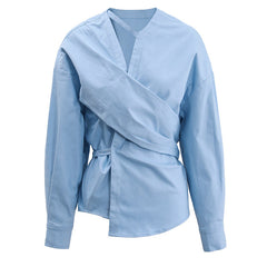 Asymmetrical belted long sleeve shirt - Kolru