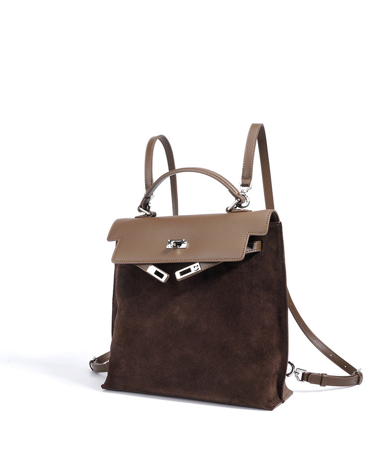 structured suede backpack with leather flap – SIENA