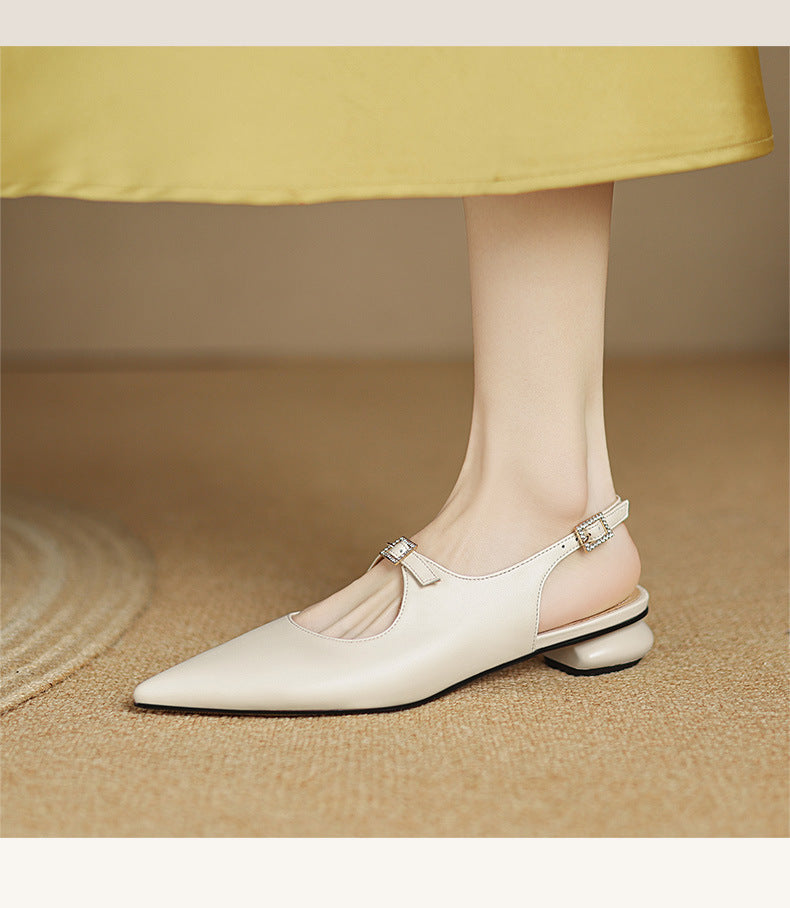 nude leather slingback flats with sculpted heel – MIRELLE