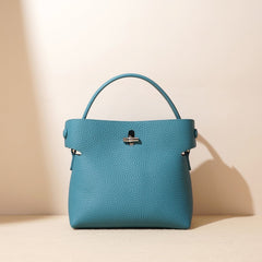 top-handle bucket bag with turn-lock clasp – AZURE