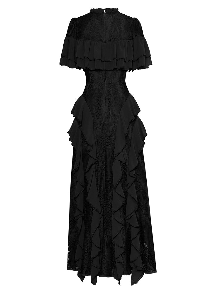 high-neck lace gown with cascading ruffles – Aanewxc