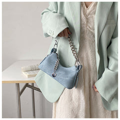 velvet baguette shoulder bag with silver chain detail – SIENNA
