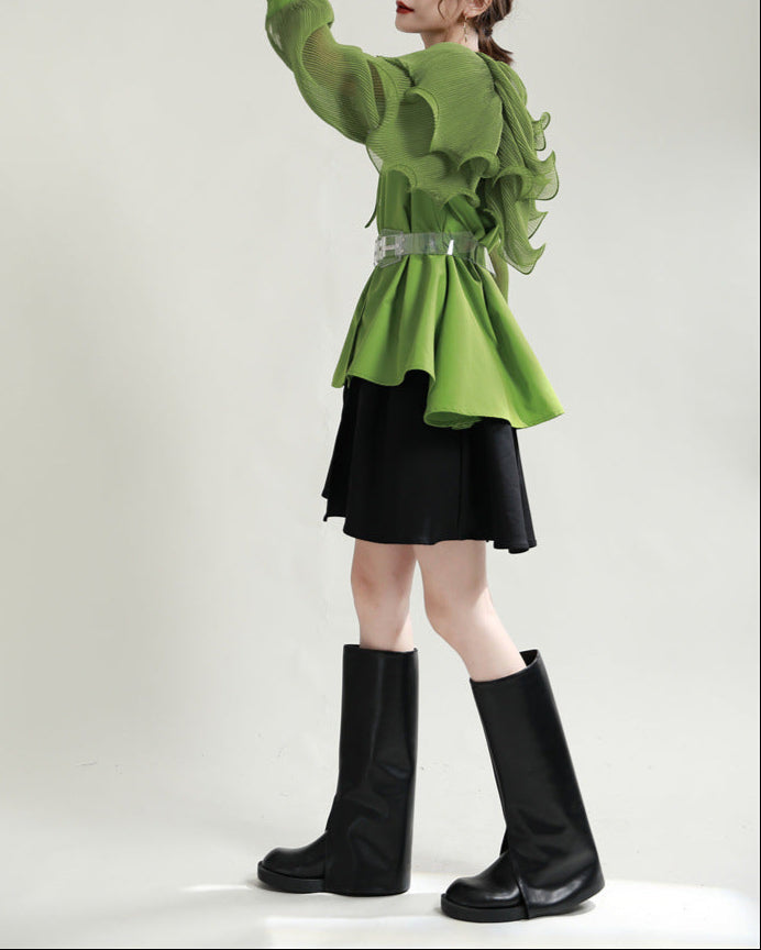 Ruffled shoulder shirt dress with belt - Vinky