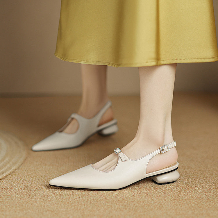 nude leather slingback flats with sculpted heel – MIRELLE
